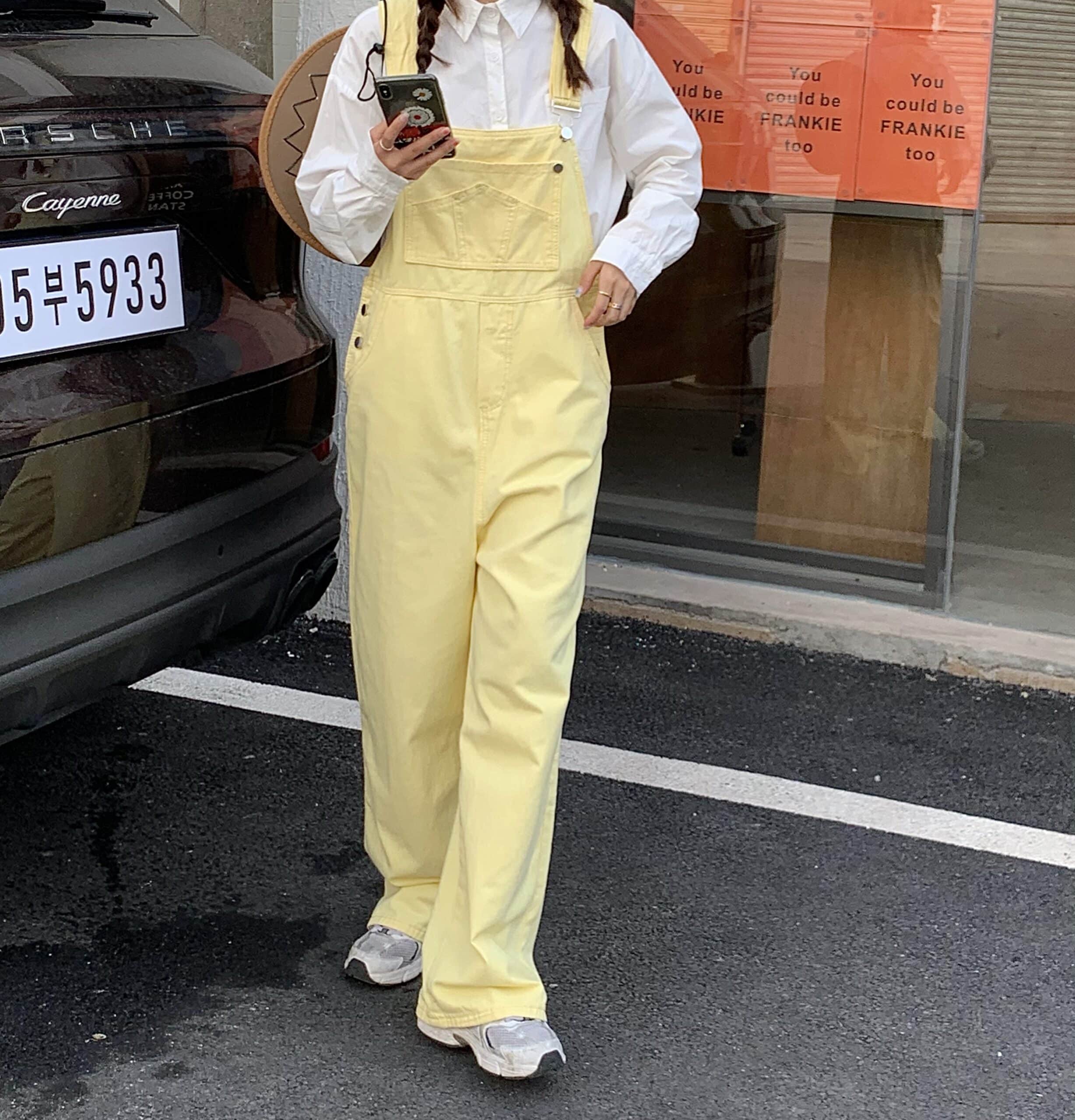 Salopette pantalon jaune streetwear femme