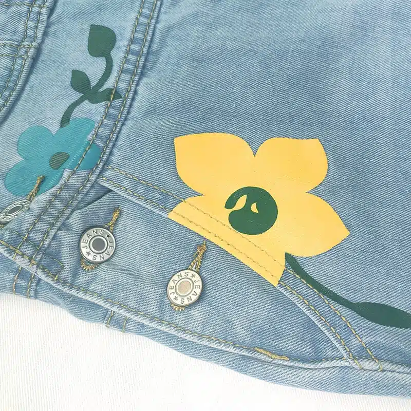 Salopette pantalon jean imprimé fleurs femme