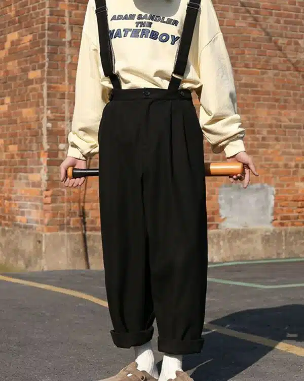 Salopette pantalon large style rétro pour homme - Noir, M