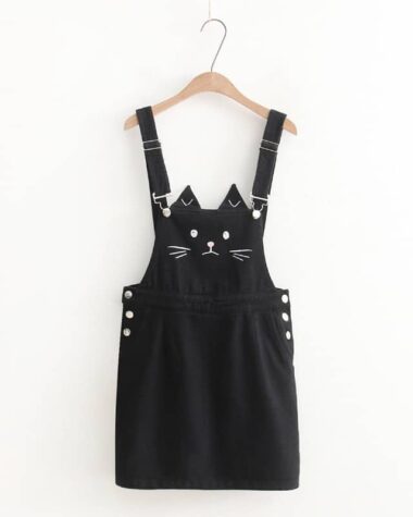 Jupe salopette motif chat