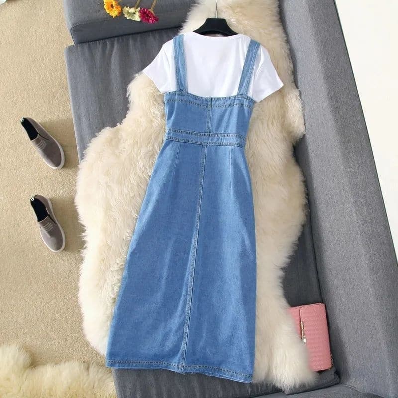 Robe salopette en jean à boutonnière 6 Robe salopette en jean à boutonnière