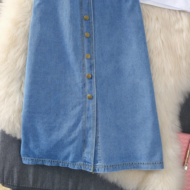 Robe salopette en jean à boutonnière 9 Robe salopette en jean à boutonnière