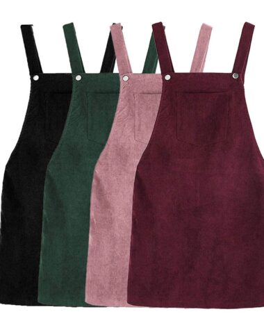 Robes salopettes en velours unie de différentes couleurs.