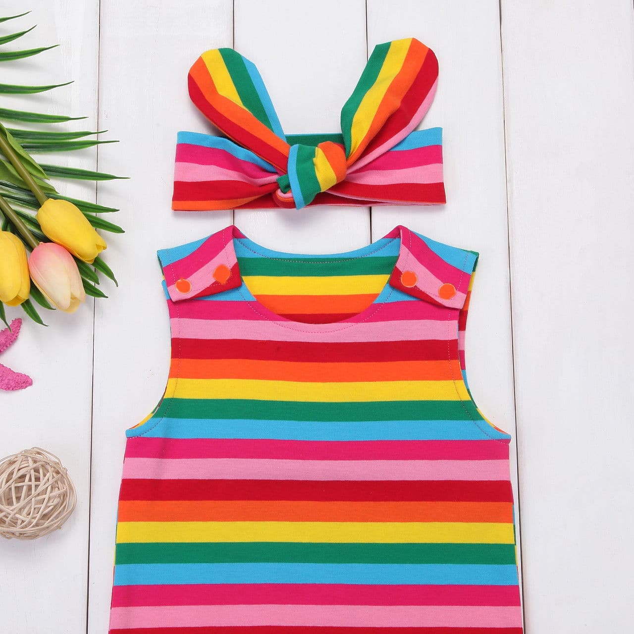 Salopette bébé fille colorée à rayures et bandeau 4 Salopette bébé fille colorée à rayures et bandeau
