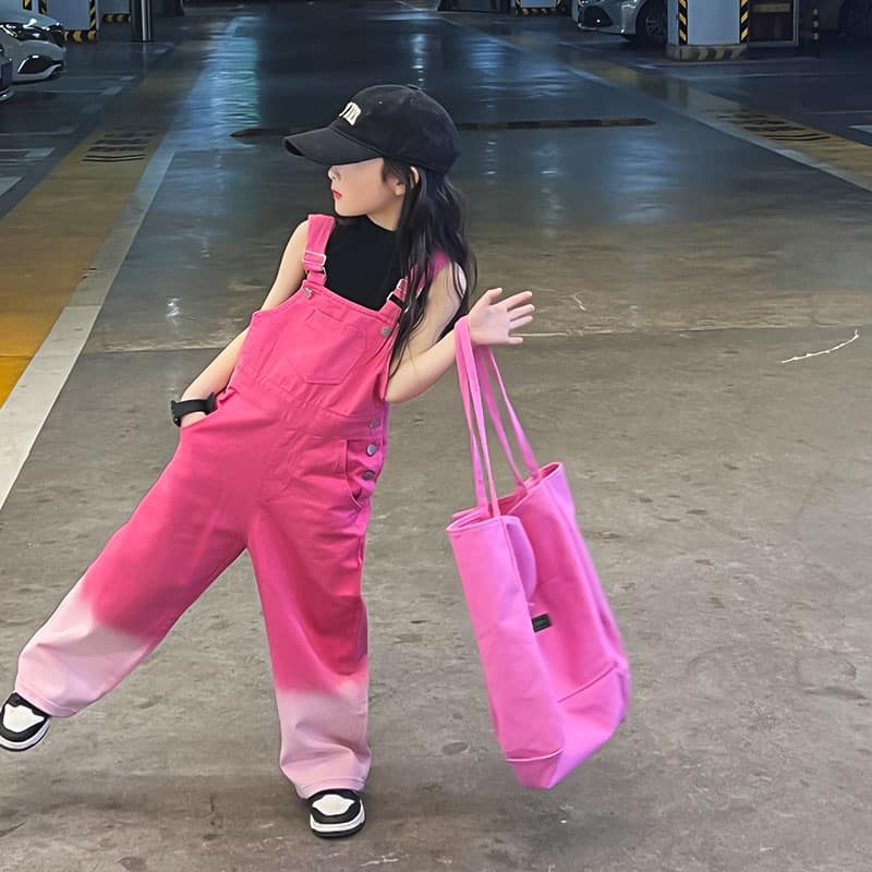 Salopette d'été rose délavé pour fille