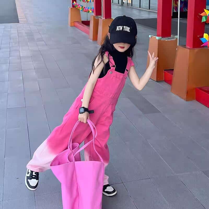 Salopette d'été rose délavé pour fille 5 Salopette d'été rose délavé pour fille