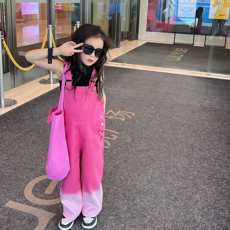 Salopette d'été rose délavé pour fille