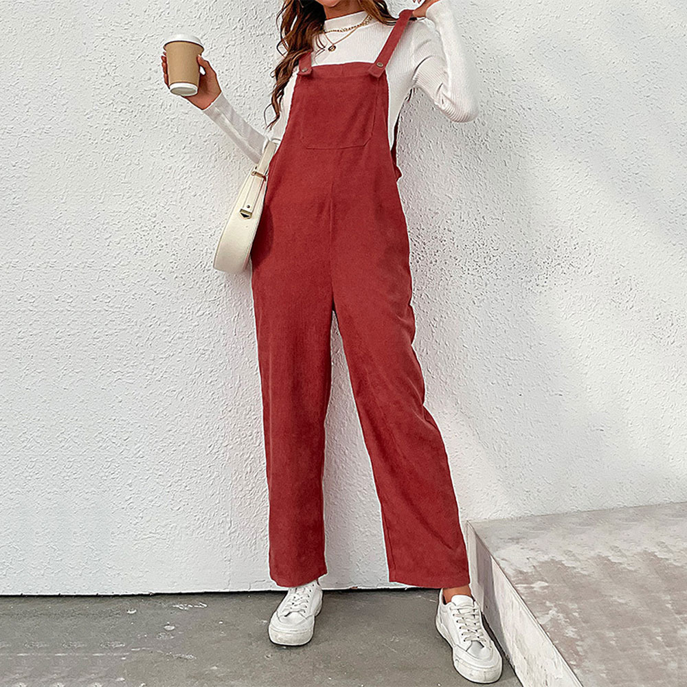 2025 Salopette De Travail Femme Velours Côtelé Combinaison à Jambes Larges Avec Poche Salopettes