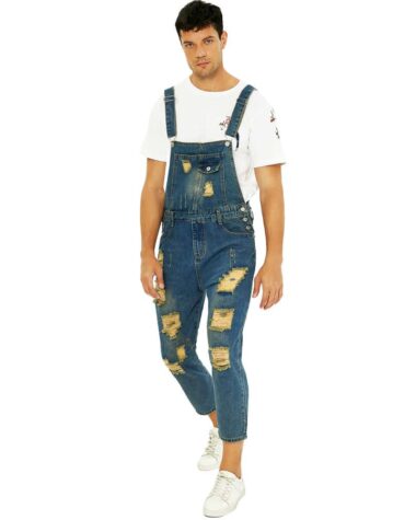 Salopette pantalon en jean usé pour homme.