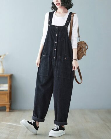 Salopette large à boutonnière, en velours côtelé