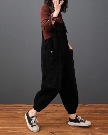 Salopette large coupe sarouel en velours côtelé pour femme