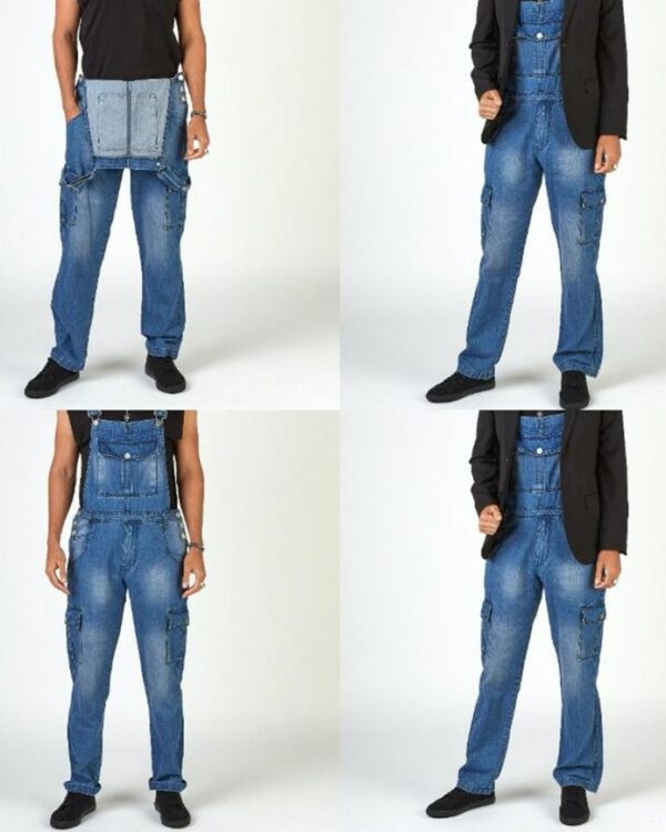 Salopette pantalon en jean multi-poches pour homme