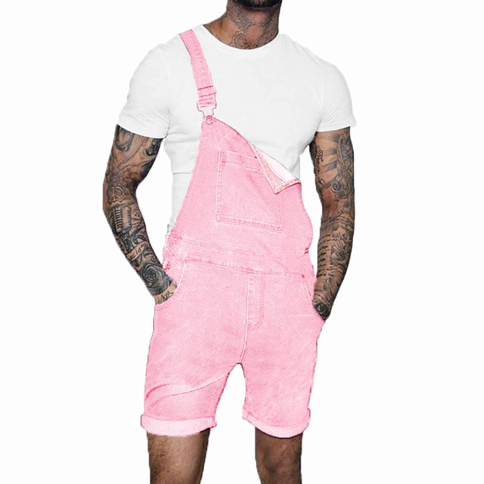 Salopette short baggy en Denim pour homme - Rose, XL