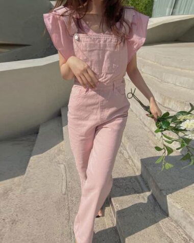 Salopette rose denim pantalon pour femme