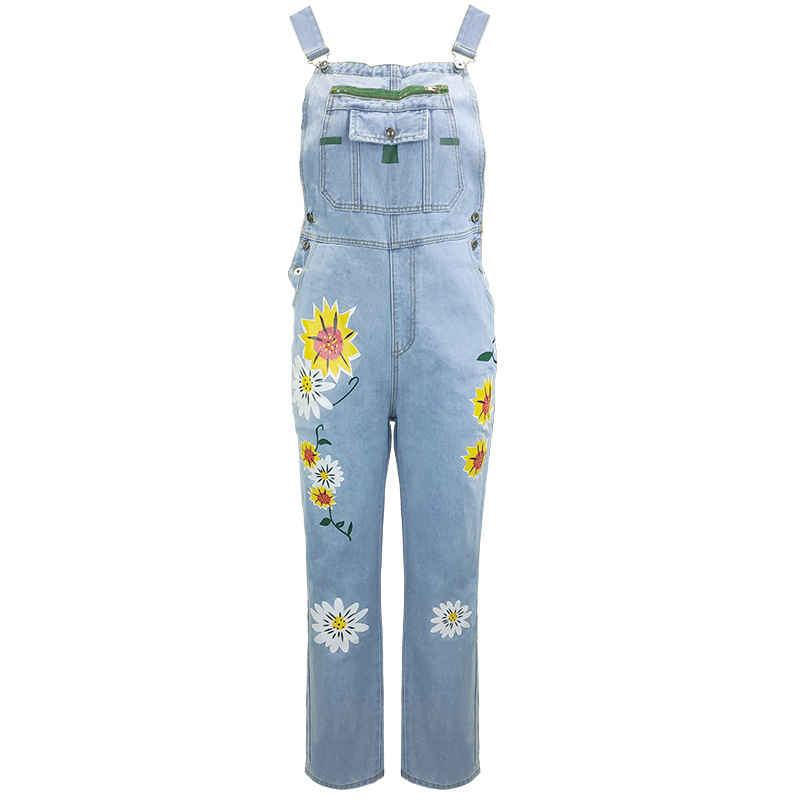 Salopette en jean denim à fleurs pour femme 2 Salopette en jean denim à fleurs pour femme