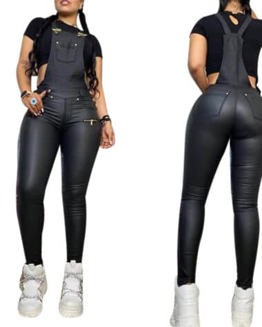 Salopette moulante sexy en simili cuir