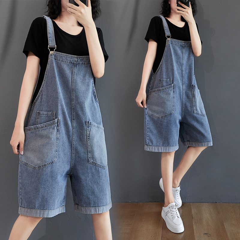 Salopette Courte En Jean Pour Femme - Sans Manches, Bretelles Réglables - Taille Haute, Longueur Au-dessus Du Genou - Décontractée Pour été, Printemps