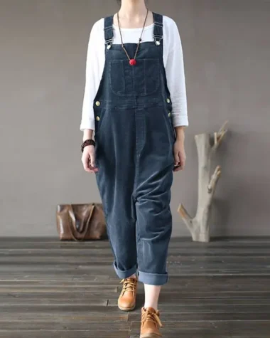 Salopette pantalon décontractée en velours côtelé femme