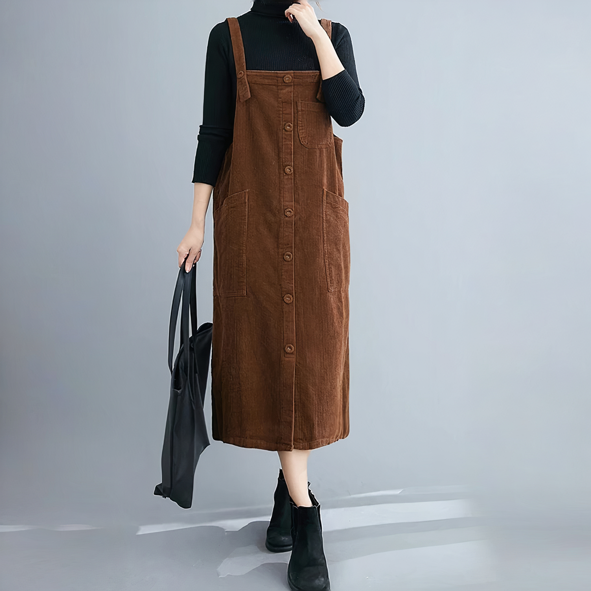 Robe salopette en velours mi-longue